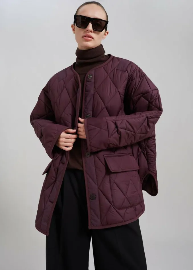 Women The Frankie Shop Teddy Quilted Jacket 8211 Burgundy Burgundy