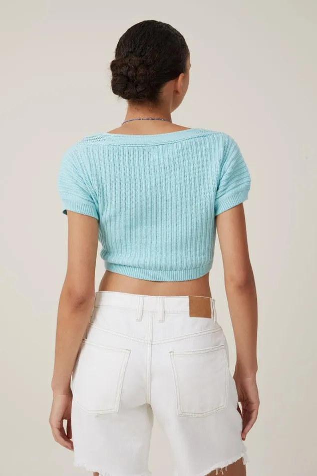 Women Tops Cotton On Carnival Tie Front Knit Sea Spray