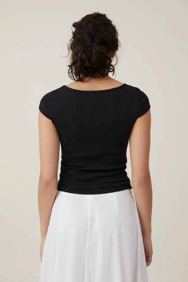 Women Tops Cotton On Darcie Scoop Neck Short Sleeve Top Black