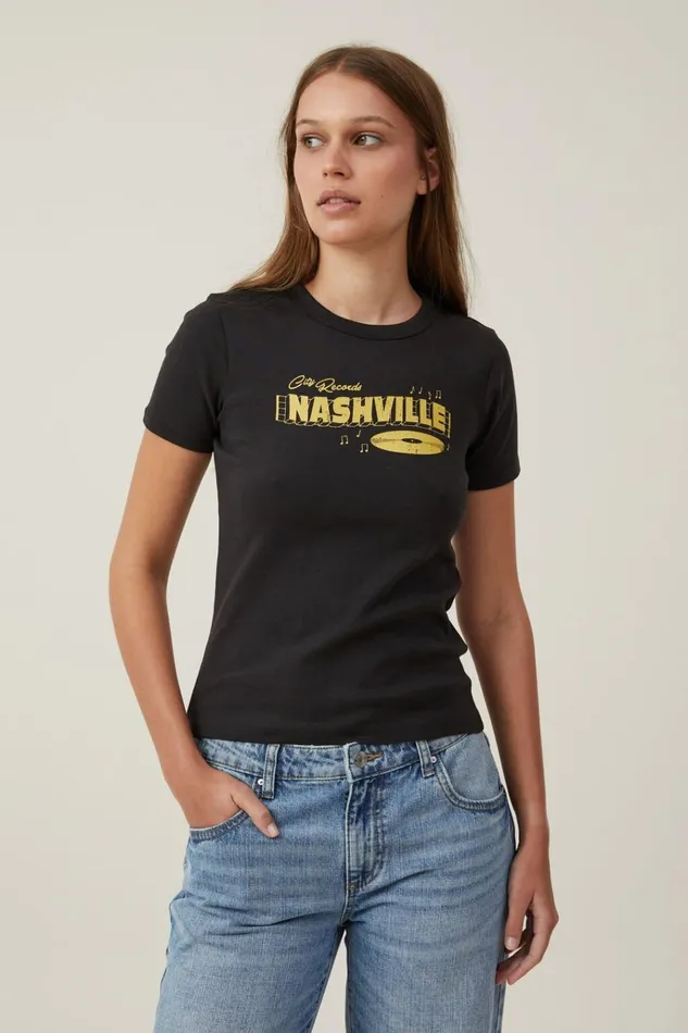 Women Tops Cotton On Fitted Rib Graphic Longline Tee Nashville City Washed Black Women Tops Cotton On Fitted Rib Graphic Longline Tee Nashville City Washed Black