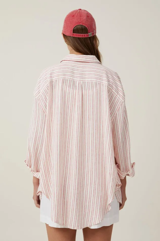 Women Tops Cotton On Haven Long Sleeve Shirt Jacqui Stripe Red Vertical