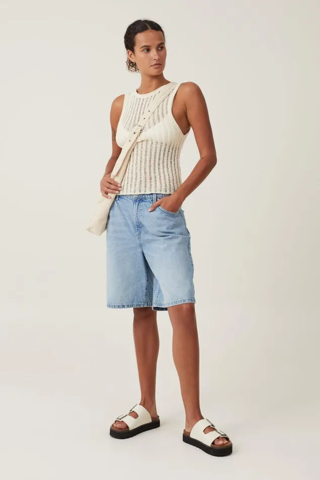 Women Tops Cotton On Ladder Knit Boatneck Tank Ecru