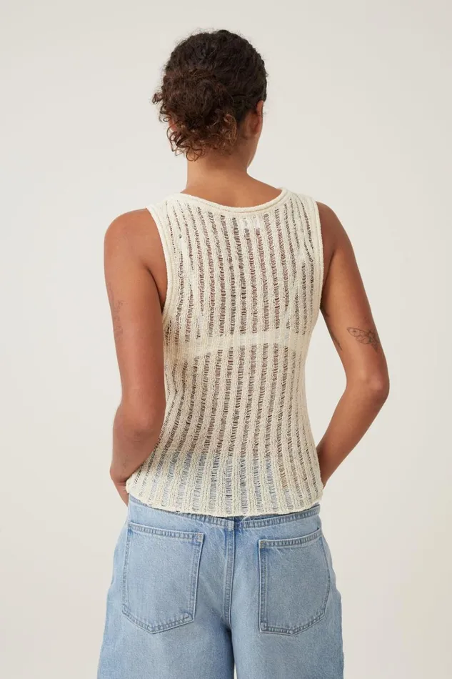 Women Tops Cotton On Ladder Knit Boatneck Tank Ecru
