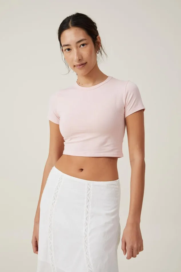 Women Tops Cotton On Micro Crop Tee Rose Quartz