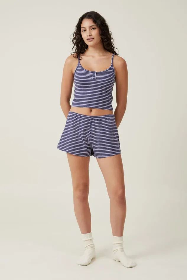 Women Tops Cotton On Peached Jersey Henley Cami Midnight Rain Stripe