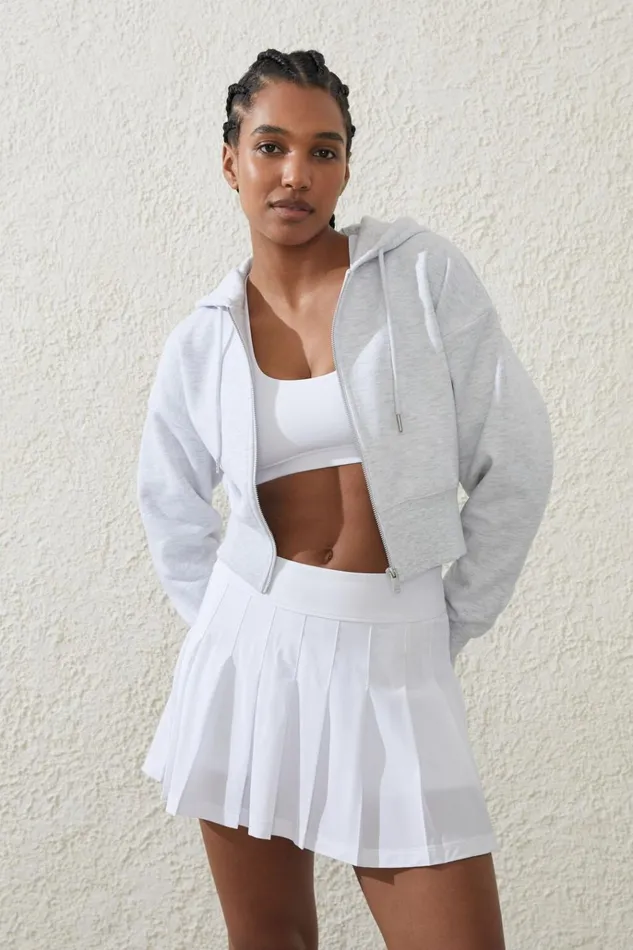 Women Tops Cotton On Plush Essential Cropped Zip Through Core Cloudy Grey Marle