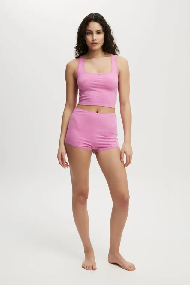 Women Tops Cotton On Rib Lace Tank Pink Icing Women Tops Cotton On Rib Lace Tank Pink Icing
