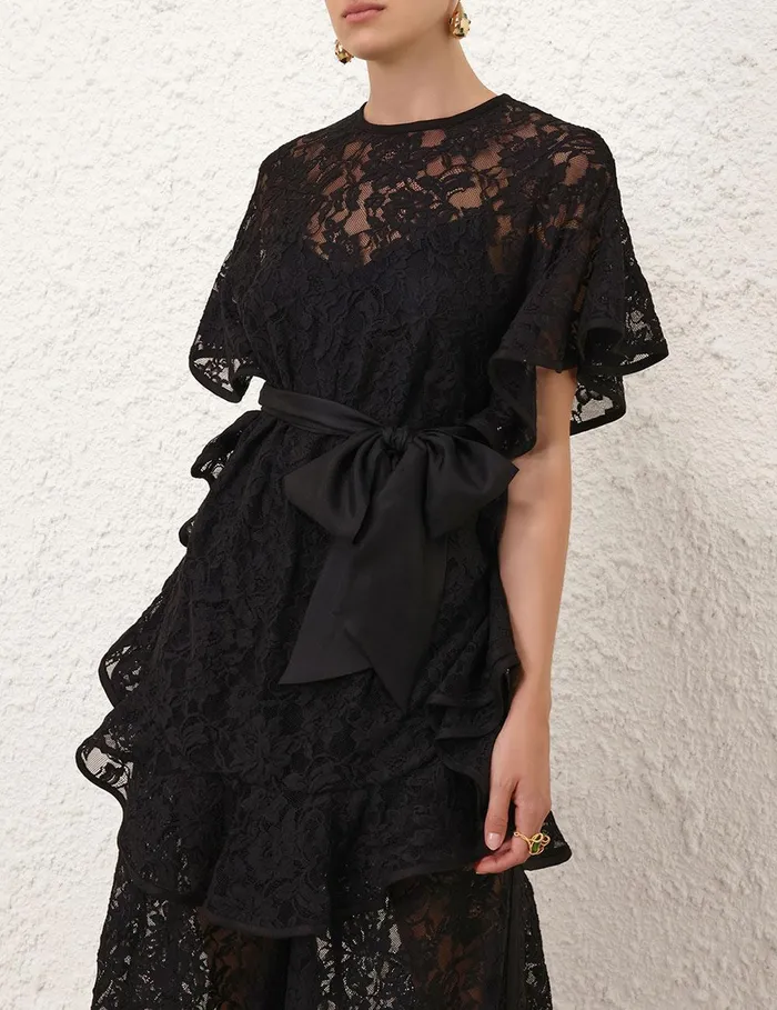 Women Tops Zimmermann Crush Lace Frill Tunic Black