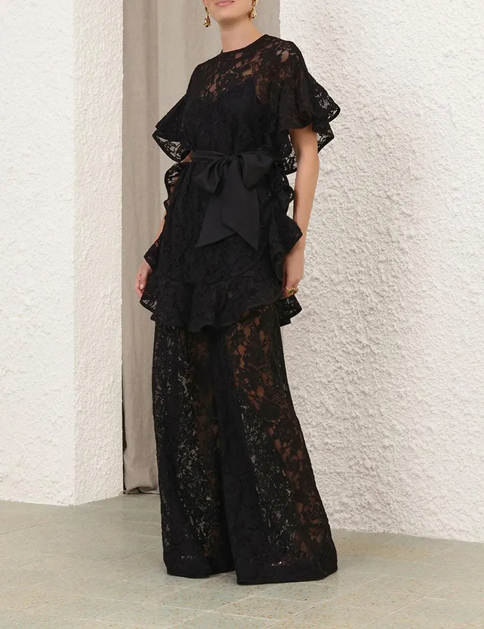 Women Tops Zimmermann Crush Lace Frill Tunic Black