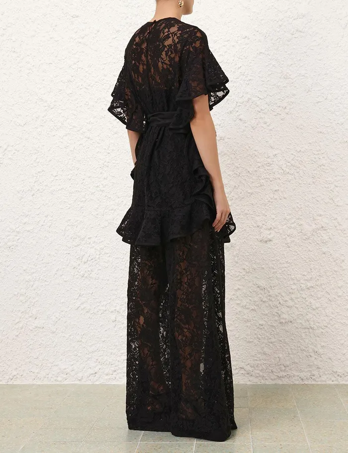 Women Tops Zimmermann Crush Lace Frill Tunic Black