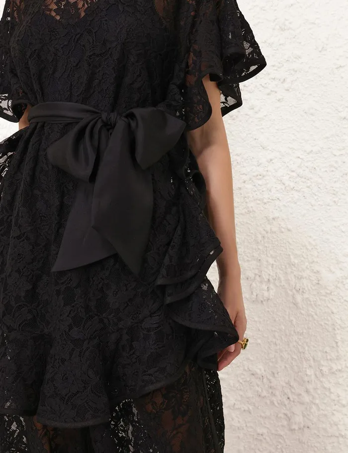Women Tops Zimmermann Crush Lace Frill Tunic Black