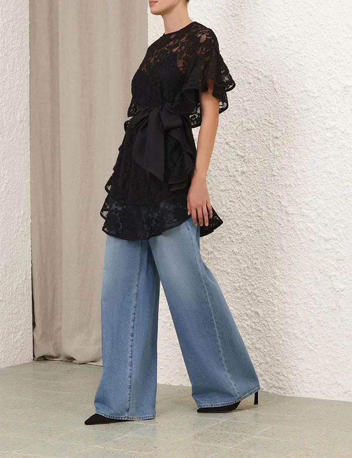 Women Tops Zimmermann Crush Lace Frill Tunic Black