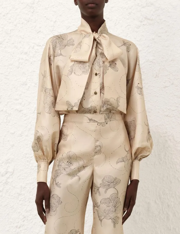 Women Tops Zimmermann Eden Tie Neck Blouse Tea Sketch