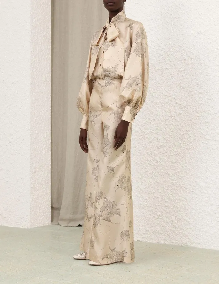 Women Tops Zimmermann Eden Tie Neck Blouse Tea Sketch