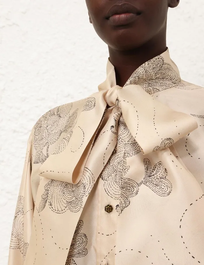 Women Tops Zimmermann Eden Tie Neck Blouse Tea Sketch