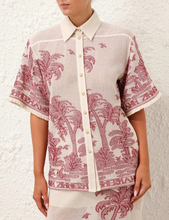 Women Tops Zimmermann Ottie Palm Relaxed Shirt Creamred