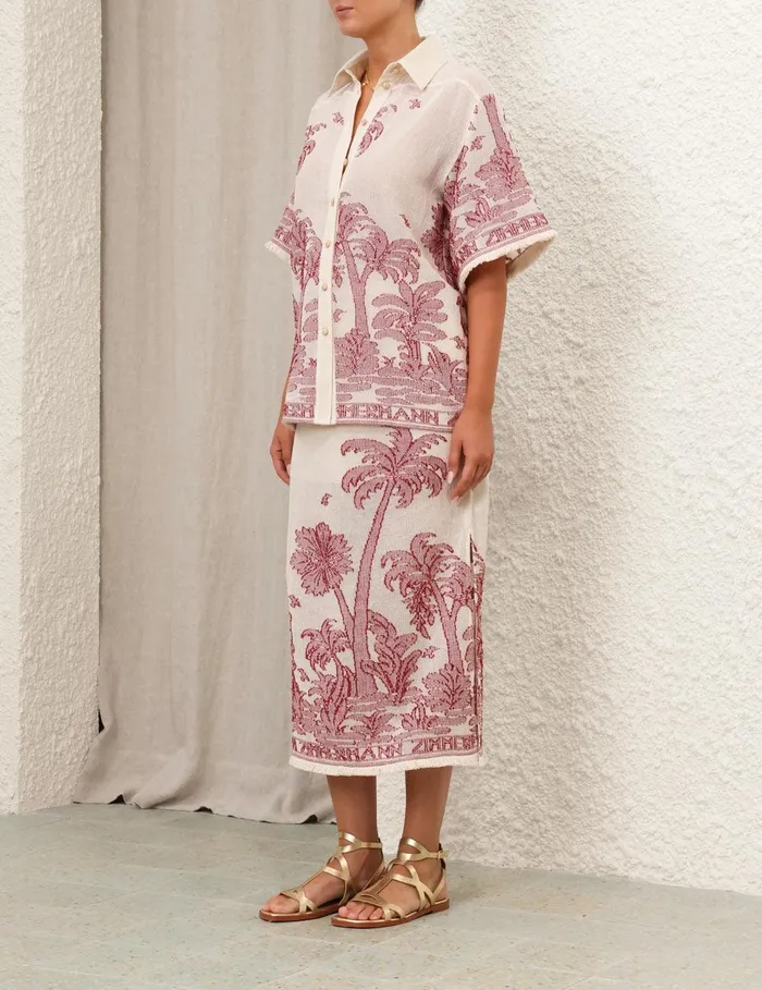 Women Tops Zimmermann Ottie Palm Relaxed Shirt Creamred