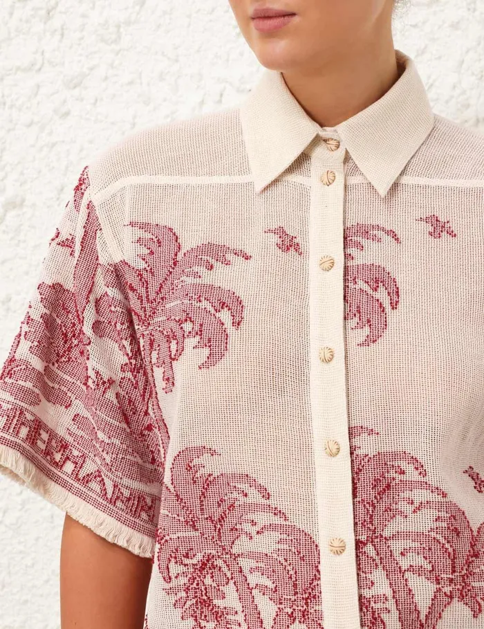 Women Tops Zimmermann Ottie Palm Relaxed Shirt Creamred