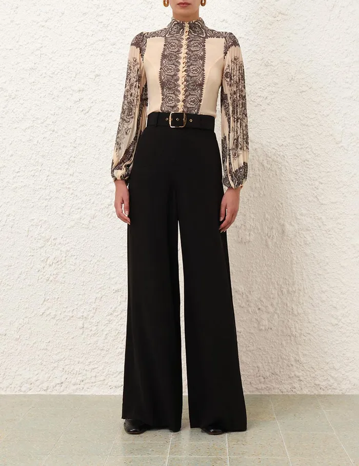 Women Tops Zimmermann Sunray Pleated Blouse Tea Paisley
