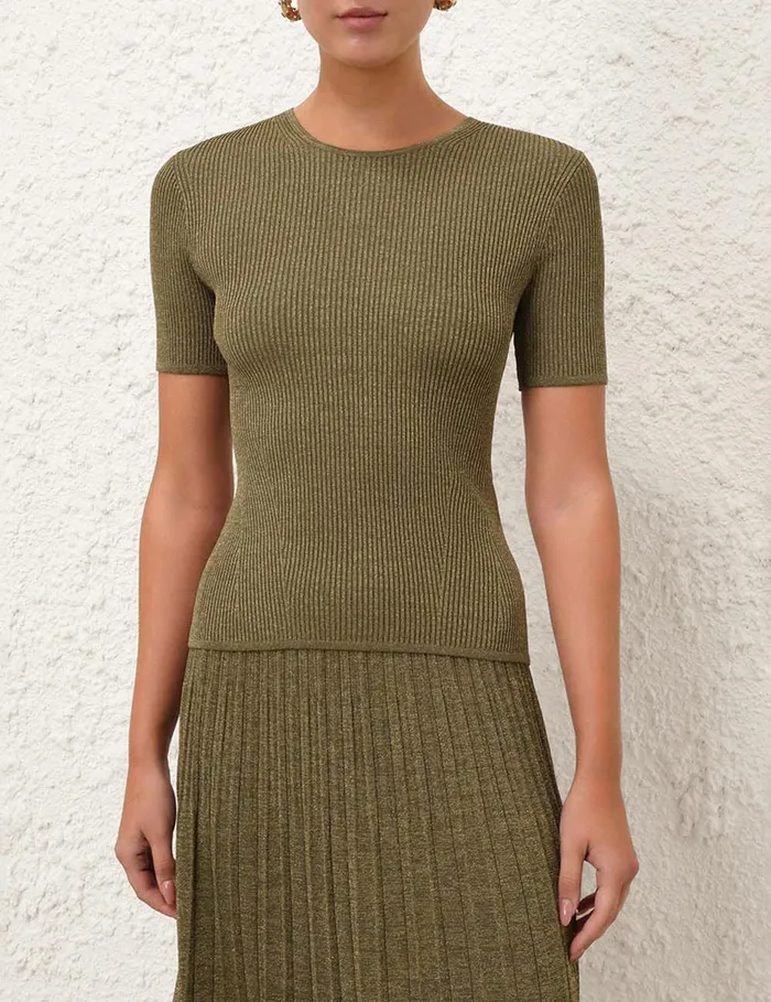 Women Tops Zimmermann Wylie Rib TShirt Dusty Olivegold