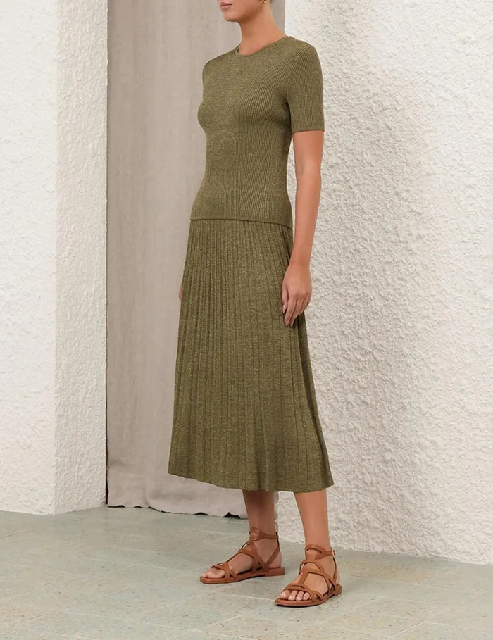 Women Tops Zimmermann Wylie Rib TShirt Dusty Olivegold