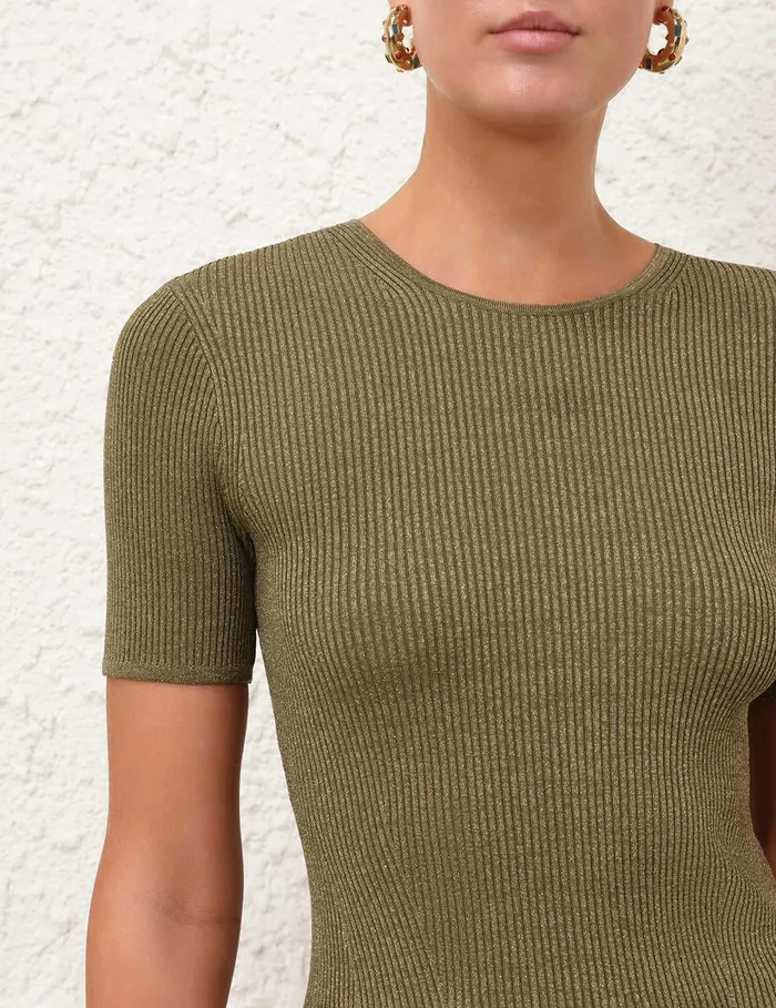 Women Tops Zimmermann Wylie Rib TShirt Dusty Olivegold
