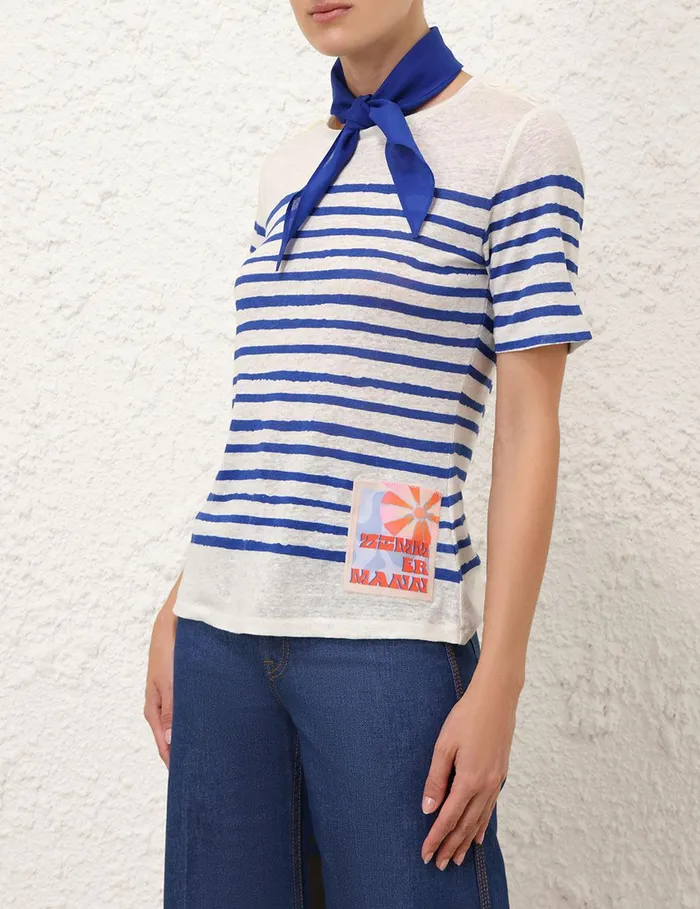 Women Tops Zimmermann Wylie Stripe Tee Cobaltivory