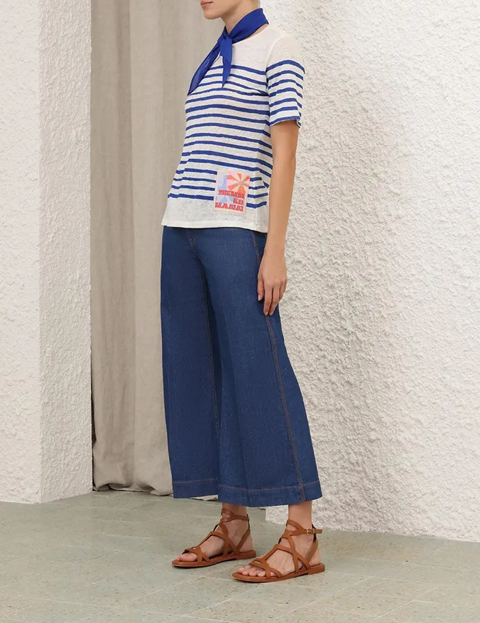 Women Tops Zimmermann Wylie Stripe Tee Cobaltivory