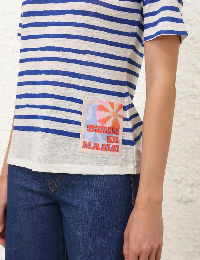 Women Tops Zimmermann Wylie Stripe Tee Cobaltivory