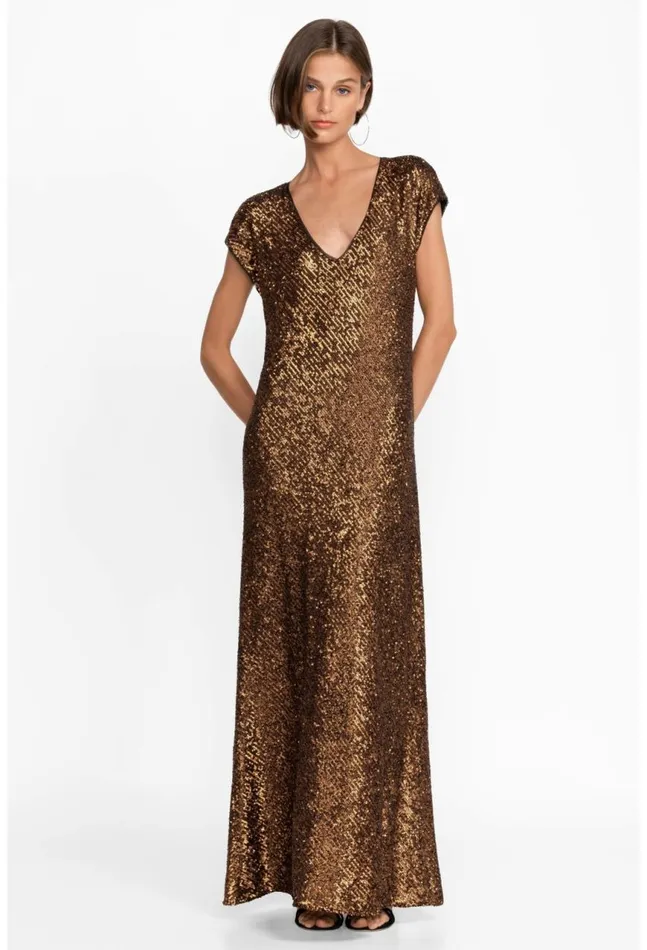 Women Toto Sequin Maxi Dress Butterscotch Johnny Was Dresses