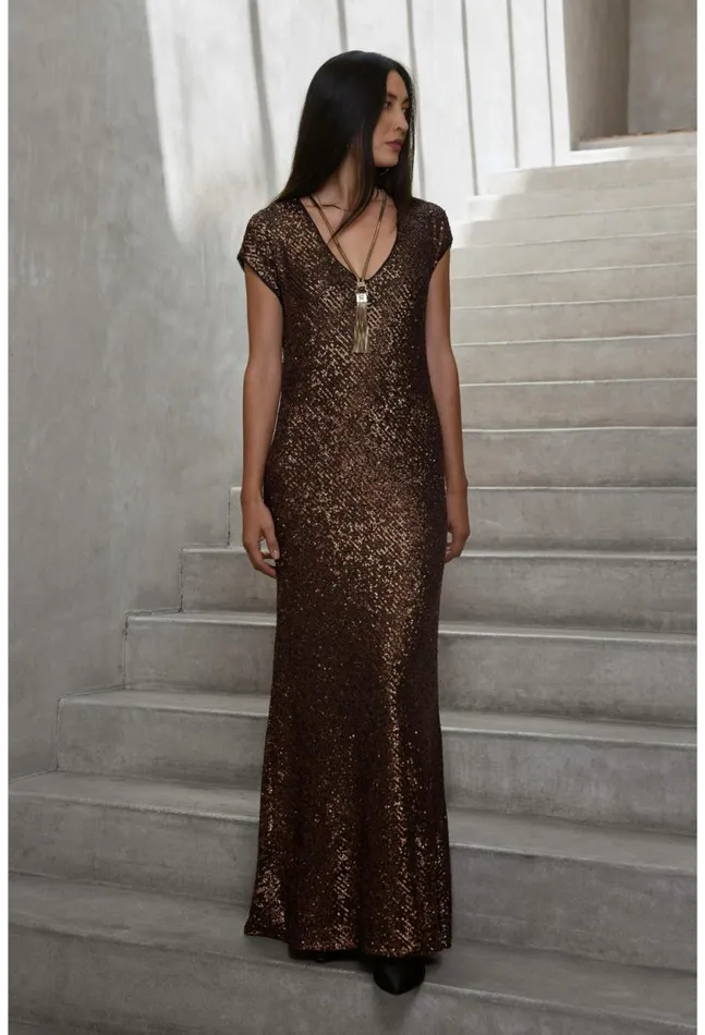 Women Toto Sequin Maxi Dress Butterscotch Johnny Was Dresses