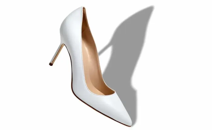 Women White Nappa Leather Pointed Toe Pumps Manolo Blahnik Pumps