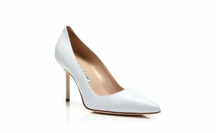 Women White Nappa Leather Pointed Toe Pumps Manolo Blahnik Pumps