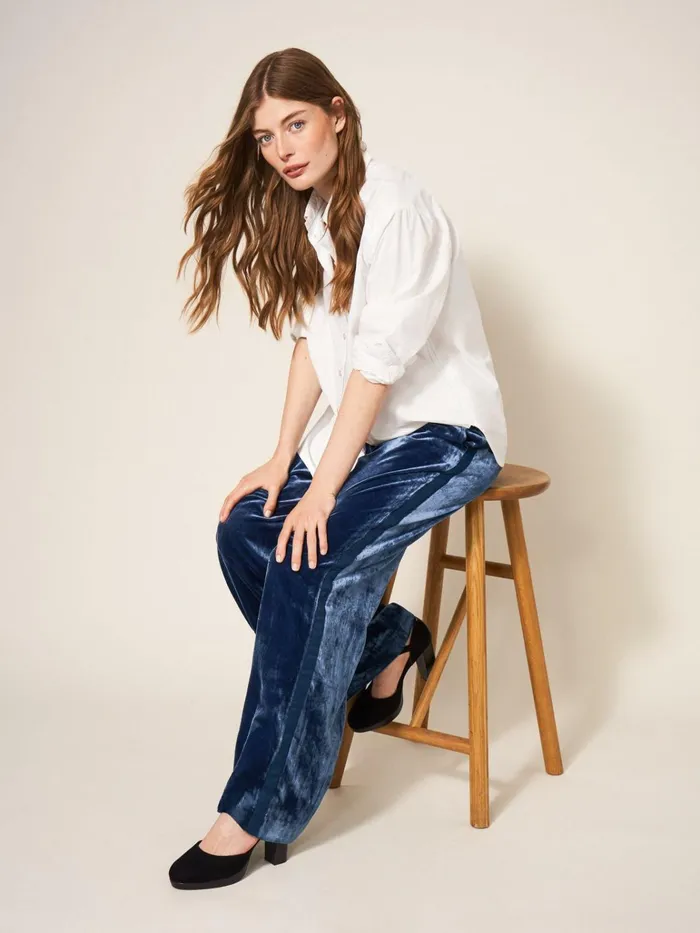Women White Stuff Petite Clothing Jenny Velvet Wide Leg Trouser Deep Blue