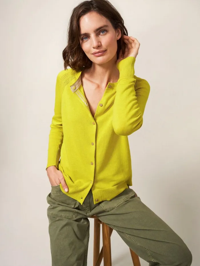 Women White Stuff Petite Clothing Lulu Crew Neck Cardigan Light Chartreuse
