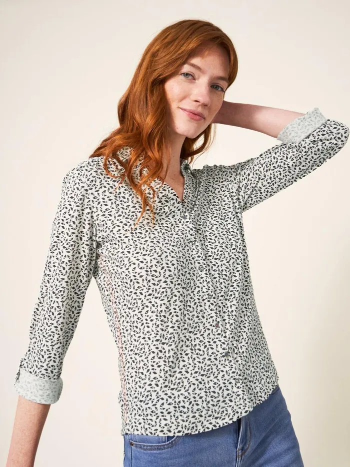 Women White Stuff Tops And Tshirts Annie Cotton Jersey Shirt Ivory Multi