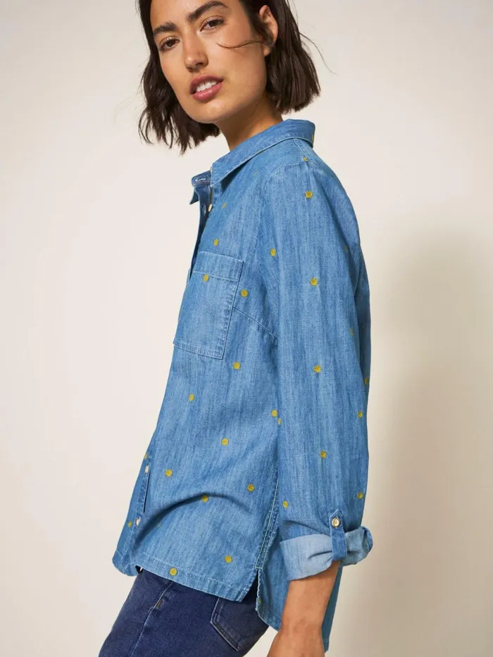 Women White Stuff Tops And Tshirts Sophie Embroidered Shirt Denim Multi