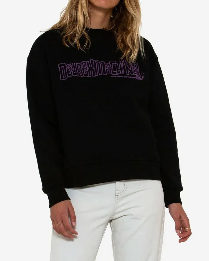 Womens Deus Ex Machina Sweaters Idle DXW Crew 8211 Phantom Black Phantom Black