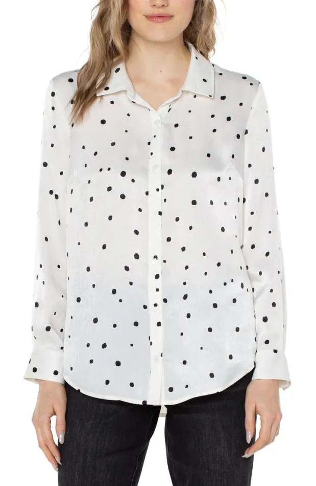 WOVEN TOPS Women Liverpool Los Angeles BUTTON UP WOVEN BLOUSE Allover Dot Vanilla WOVEN TOPS Women Liverpool Los Angeles BUTTON UP WOVEN BLOUSE Allover Dot Vanilla