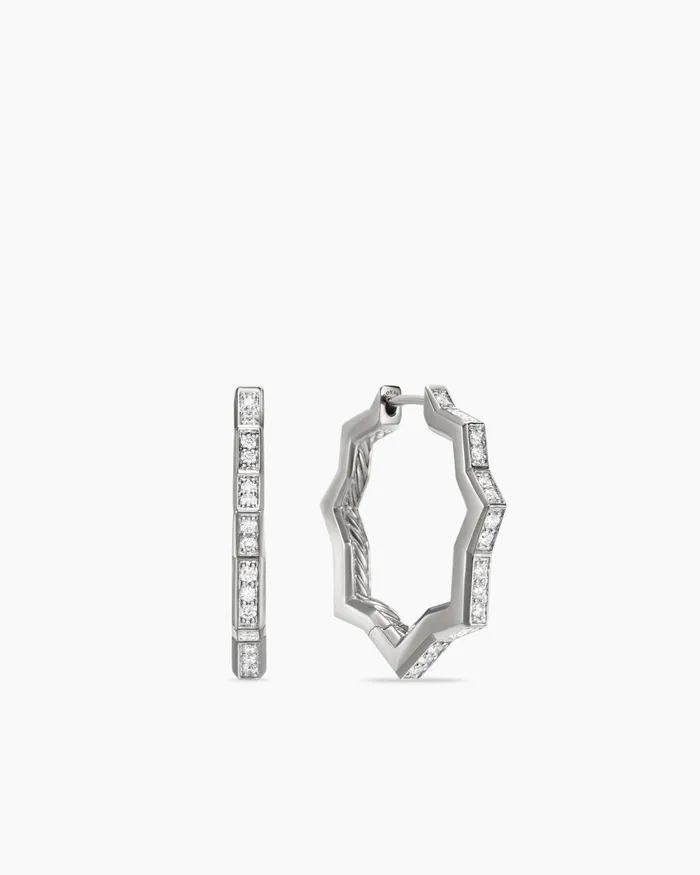 Zig Zag Stax Hoop Earrings In Sterling Silver With Diamonds 228mm Women David Yurman Hoop Zig Zag Stax Hoop Earrings In Sterling Silver With Diamonds 228mm Women David Yurman Hoop