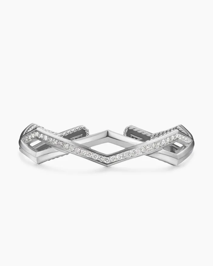 Zig Zag Stax Two Row Cuff Bracelet In Sterling Silver With Diamonds 13mm Women David Yurman Cuff Zig Zag Stax Two Row Cuff Bracelet In Sterling Silver With Diamonds 13mm Women David Yurman Cuff