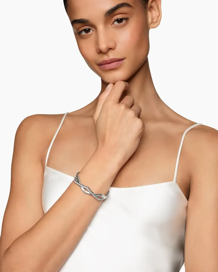 Zig Zag Stax Two Row Cuff Bracelet In Sterling Silver With Diamonds 13mm Women David Yurman Cuff Zig Zag Stax Two Row Cuff Bracelet In Sterling Silver With Diamonds 13mm Women David Yurman Cuff