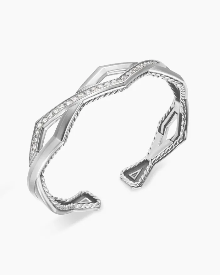 Zig Zag Stax Two Row Cuff Bracelet In Sterling Silver With Diamonds 13mm Women David Yurman Cuff Zig Zag Stax Two Row Cuff Bracelet In Sterling Silver With Diamonds 13mm Women David Yurman Cuff