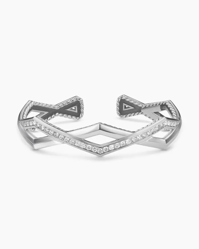 Zig Zag Stax Two Row Cuff Bracelet In Sterling Silver With Diamonds 13mm Women David Yurman Cuff Zig Zag Stax Two Row Cuff Bracelet In Sterling Silver With Diamonds 13mm Women David Yurman Cuff