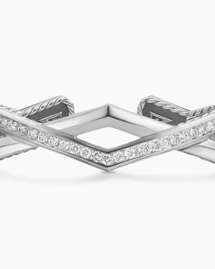Zig Zag Stax Two Row Cuff Bracelet In Sterling Silver With Diamonds 13mm Women David Yurman Cuff Zig Zag Stax Two Row Cuff Bracelet In Sterling Silver With Diamonds 13mm Women David Yurman Cuff