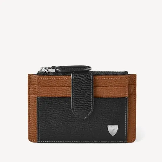 Zipped RFID Card Holder Black and Tan Saffiano Men Aspinal Of London RFID Wallets Zipped RFID Card Holder Black and Tan Saffiano Men Aspinal Of London RFID Wallets