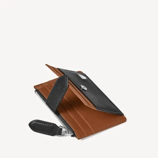 Zipped RFID Card Holder Black and Tan Saffiano Men Aspinal Of London RFID Wallets