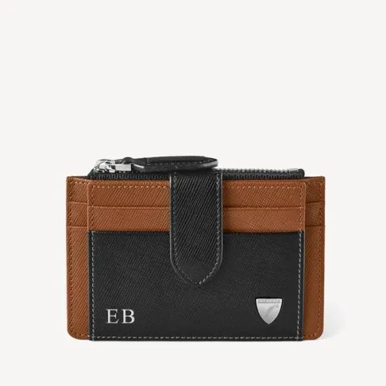 Zipped RFID Card Holder Black and Tan Saffiano Men Aspinal Of London RFID Wallets